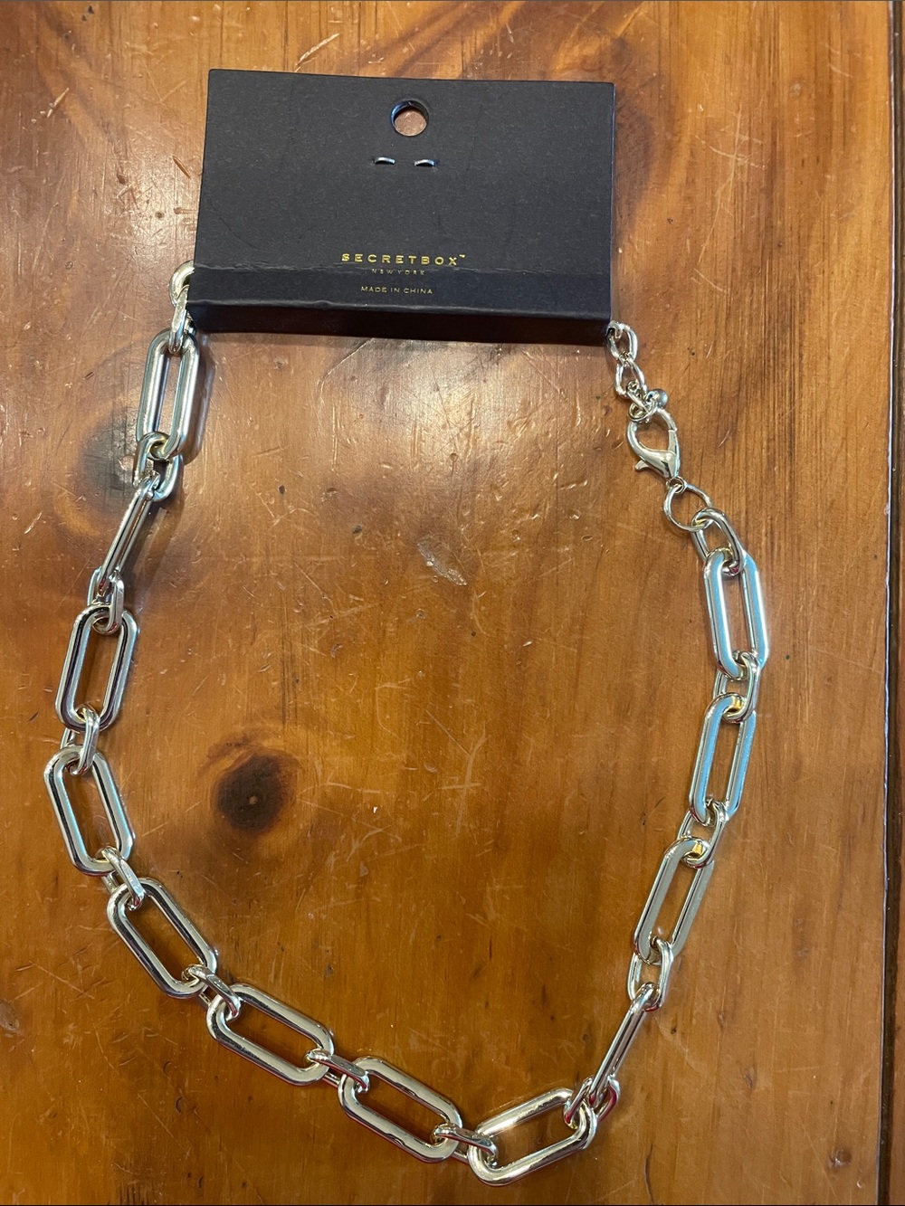 Secret Box Silver Chunky Rectangular Link Necklace